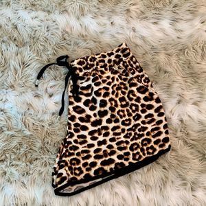 Brown Leopard Print Drawstring Shorts